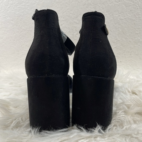 LULUS Ellarose Black Suede Ankle Strap Chunky Heels Size 8.5 NEW - Picture 5 of 16